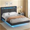 KIMENICH Letto 140 x 200 cm, Struttura Letto con Illuminazione a LED, Stazione di Ricarica, Effetto Visivo Galleggiante, Struttura del Lettos con Rete a Doghe, per Camera da Lettos, Lino grigio