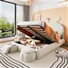 HOXINBLY Letto Matrimoniale con Contenitore 140x200 con LED e 2 Sgabelli Contenitore, Letto Una Piazza e Mezza con Testiera e Vano Portaoggetti, Bambini con Rete a Doghe Struttura in Velluto, Beige