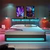 Autheria Letto Matrimoniale con Contenitore 180x200 cm con LED e USB, Letto una piazza e mezza con Vano Portaoggetti e Testiera, Letto contenitore con spazio e rete a doghe, Struttura Letto Matrimoniale