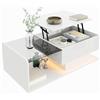 ModernLuxe Tavolinetto da Caffè Multifunzione con LED Bianco Lucido, Tavolino Salotto Contenitore Moderno, Tavolo Sollevabile Soggiorno