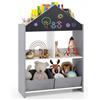 GYMAX Libreria per Bambini, Organizzatore di Giocattoli con Lavagna Nero e Bianco, Kit Antiribaltamento, Scaffale per Bambini in Legno per Sala Giochi, Cameratta e Asilo Nido (Grigio)