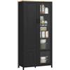 HOMCOM Credenza Cucina a 9 Ripiani Regolabili con Ante in Vetro e Base Rialzata, Mobile Cucina in Legno, 76x36x160 cm, Nero