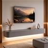 Ribanedy Mobile TV Sospeso Moderna con luce LED | Consolle Multimediale da Parete | Grande Mobile TV con Spazio di Archiviazione per Soggiorno e Ufficio (Grigio, 140cm)