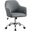 Yaheetech Poltroncina Ufficio Ergonomica Sedia Scrivania in Velluto Imbottita Girevole a Rotelle Reclinabile Altezza Regolabile Portata 136 kg (Cotone e lino, Grigio)