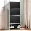 CASABEL Scarpiera 24 paia, ante nere e struttura in legno chiaro | Scarpiera, 4 ribalte, grande capacità, ripiani regolabili, salvaspazio, design moderno, montaggio facile