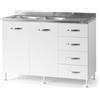 REDÒKASA Sotto lavello per cucina componibile da 120 cm con due ante e 4 cassetti, realizzata in legno 100% MADE IN ITALY (Con Lavello Vasche a Sinistra, Bianco Frassino)