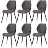 GrandCA HOME Set di 6 Sedie da Pranzo, Sedie da Pranzo Imbottite, Sedie da Cucina Nordiche con Gambe in Metallo, Cuscini in Tessuto a Rombi,Grigio scuro-R
