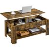 Yaheetech Tavolino Sollevabile da Salotto con Ripiano Tavolino da caffè con Portariviste Tavolo Basso da Divano Mobile Elevabile per Soggiorno 120 x 60 x 49,5-62,5 cm Marrone Rustico