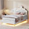 KEFSR Letto imbottito LED per culla da 90 x 200 cm, con forma di corona, morbido rivestimento in similpelle, letto per bambina con somier, testiera regolabile, letto senza materasso (bianco+poliuretano, 90