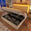 Oxtao Letto imbottito 180 x 200 cm, letto matrimoniale con LED, con rete a doghe e cassapanca e testiera, PU, senza materasso, bianco (bianco, 180 x 200 cm)