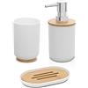 Inbagno Accessori Bagno in Set Completo 3 Pezzi Colore Bianco, Kit Accessori appoggio, Include Dispenser, portaspazzolini e portasapone, ABS e Legno bambù, Linea Surf
