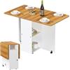 Rcynview Tavolo Pieghevole Salvaspazio per Cucina e Salotto con Armadietto e Ripiani, 110x70x78cm Tavolo da Pranzo Richiudibile Stile Industriale Mobile Cucina con Ruote in Legno,Beige