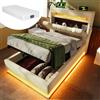 Huayz letto imbottito 90 x 200 cm, singolo a LED con spazio e rete a doghe, testiera con vano portaoggetti e ricarica USB tipo C, idraulico, schienale in tessuto di lino