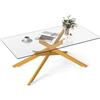 COSTWAY Tavolo da Caffè, Tavolino Salotto in Vetro Temperato con Gambe Incrociate in Metallo Placcato e Piedini Regolabili Antiscivolo, per Soggiorno e Ingresso, 120 x 60 x 45,5 cm (Oro)