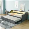 NovaFurnish Divano letto imbottito allungabile 90/180 x 200 cm, vano portaoggetti multifunzionale, luce LED e presa USB, con rete a doghe, grigio scuro