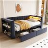 Idemon Divano letto multifunzionale 90 x 190 cm con illuminazione d'atmosfera, prese, ampio spazio di archiviazione, cassetti spaziosi, letto singolo, grigio scuro