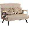 HOMCOM 4 in 1 Divano Letto 2 Posti, con Schienale Regolabile in 5 Posizioni, Divano Letto Matrimoniale Pieghevole con 2 Cuscini, Seduta Imbottita, in Velluto per Casa e Ufficio, 102x73x81 cm, Marrone