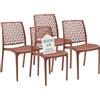 Tomaino - Sedia in Plastica Da Cucina - Set 6 Sedie Plastica Impilabili Con Braccioli Per Esterno e Interno - Sedie per Giardino, Soggiorno, Balcone o Bar (4, Rosso)