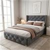 PUGSDRLY - Letto 90x200 con Rete a Doghe, Letto Singolo con Testiera Imbottita, Tessuto in Velluto, Design con Rivetti, Piedi in Legno, per Bambini, Adolescenti, Adulti, senza Materasso, Grigio