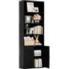 IRONCK Libreria con ante a 6 ripiani, mensola in legno con ante e ante per libreria, scaffalatura aperta per studio, ufficio, soggiorno, camera da letto, 180 x 60 x 23,5 cm (nero)