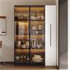 NADEUSAK Armadietto multifunzione con porta in vetro, 35 × 110,5 × 160 cm, con apertura laterale, mobiletto a rotelle, bianco e nero, alto in stile moderno, libreria