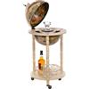 Birendy Carrello bar gigante 33001 W, con colonne in legno massello di eucalipto, bianco antico alto 100 cm con ruote, antico, bar di casa, tavolo da bar globo