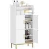 Hzuaneri Mobile da bagno, Mobile contenitore, 2 ante e 1 spazio aperto, Ripiani regolabili, Per bagno, Soggiorno, Studio, Camera da letto, Salvaspazio, 30 x 60 x 120 cm, Bianco-Oro SC45613G