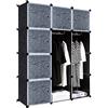 FIVMEN Armadio Nero Guardaroba Scaffale Componibile con 12 Cubi DIY Armadietto Modulare in Plastica con Scaffalatura, 105 cm di Larghezza