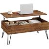 WOLTU Tavolino da Salotto, Tavolino da Caffè Sollevabile, Tavolino da Divano con Scomparto Nascosto, Stile Industriale, 95x50x(40-55,5) cm, Legno Marrone Vintage + Metallo Nero, BTS18hov