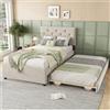 Wyibwy Letto imbottito, 90x200cm, letto con rete a doghe (senza materasso), letto con letto a scomparsa, con letto estraibile， velluto, minimalista (beige)