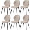 GrandCA HOME Set di 6 Sedie da Pranzo, Sedie da Pranzo Imbottite, Sedie da Cucina Nordiche con Gambe in Metallo, Cuscini in Tessuto a Rombi, Beige-R