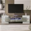 NNJN Elegante mobile TV Lowboard Mobili Soggiorno Design moderno Elegante superficie in vetro 200 L x 30 L x 60,7 H (cm) (bianco lucido e cemento), WF3048489