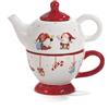 PABEN Set Natalizio Teiera e Tazza con Gnomi 16.6 cm in Ceramica