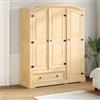 Homgoday Guardaroba Corona 151,5 x 52 x 186 cm, in legno di pino massiccio, organizer per guardaroba con scomparto con binario di sospensione e 3 ante e cassetto, armadio portaoggetti per camera da