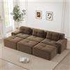 Bladez Divano modulare Boneless Cloud, a 3 posti, con funzione di sonno e 3 sgabelli, a compressione Boneless senza montaggio, per soggiorno, soggiorno, soggiorno, paesaggio (marrone, 3 posti + 3)