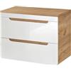 Lomadox Mobile sottolavabo da bagno, 80 cm, bianco lucido con rovere Wotan, cassetti a chiusura rallentata, larghezza x altezza x profondità circa 81/61,5/46 cm
