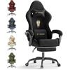 Ferghana Sedia Gaming, Sedia da gaming Ergonomica in Velluto，Sedia Gamer Massaggiante con Cuscino Lombare Massaggio，Poggiatesta，Poggiapiedi，Reclinabile，Professionale Sedia da Ufficio Gaming，Nero