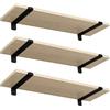 EUGAD Mensole Parete Set di 3, Mensole da Muro Sospese, Ripiani Salvaspazio per Cucina, Camera da Letto, Portata Max 15 kg, 60x20x7 cm, in MDF e Metallo, Nero + Rovere Chiaro