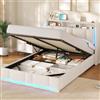 AOGLLATI Letto 140x190 cm con Sollevamento Idraulico, Letto Contenitore Matrimoniale con Illuminazione a LED e Stazione di Ricarica, Struttura Letto Matrimoniale con Testiera Imbottita, Beige
