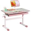 COSTWAY Scrivania da Studio per Bambini 3+ Anni con Altezza Regolabile Rosa | Banco Scuola con Piano Inclinabile, Libreria e Cassetta di Archiviazione per Studio, Cameretta, Ufficio e Scuola