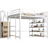 Azkoeesy Letto matrimoniale a Soppalco Metallo 140 x 200 cm con Scala, Bianco | per Cameretta, per Adulti e Adolescenti, corrimano e parapetto di sicurezza, Armadio e Ripiani integrati, Max 150kg,