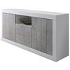 Arreditaly Credenza Moderna Madia Con 2 Ante 2 Cassetti Vano A Giorno Mobile Sala Da Pranzo Soggiorno Ingresso Corridoio Design Minimal Senza Maniglie 184 x 86 x 42 Cm Bianco E Grigio Cemento