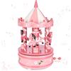 Brubaker Carillon in Legno - Giostra Nostalgica con Cavalli - Melodia: Jingle Bells - Carillon da 24 cm Regalo e Addobbo per Natale - Carillon per Decorazioni Natalizie - Rosa
