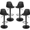 HUOLE Sgabello da Bar Moderno Sgabello Alto con schienale in Simipelle Sedia Alta da Cucina Regolabile Girevole (4pc-B nero puro)