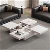 KAZZIO Moderno tavolino quadrato bianco con effetto marmo, 90 x 90 x 25 cm, quattro cassetti, piano scorrevole, portata fino a 30 kg