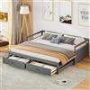 Oxtao Letto Giorno Divano Letto Estensibile 90/180 x 200 cm, Letto Giorno con Cassetti e Reti a Doghe, Letto per gli ospiti (Grigio)
