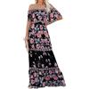 Generic Vestidos Mexicanos para Mujer Estate Senza Maniche Off Spalla Floreale Stampa Maxi Abito Boho Spiaggia Casual Abiti Da Festa, Nero, M