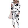 amropi Donna Pigiami Due Pezzi Manica Lunga Maglietta Top e Jogger Pantaloni Completino da Notte Nero,XXL