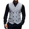 Generic Gilet da uomo gessato da lavoro slim fit a righe formali gilet smoking gilet doppio petto abito da sposa gilet 2025, Gilet Uomo Grigio, M