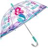 PERLETTI Ombrello Trasparente Bambina a Cupola Sirena - Ombrellino Bimba 3 4 5 Anni Resistente in Fibra di Vetro Blu Lilla con Bordo Riflettente - Apertura Manuale - Diametro 64 cm (Conchiglie)